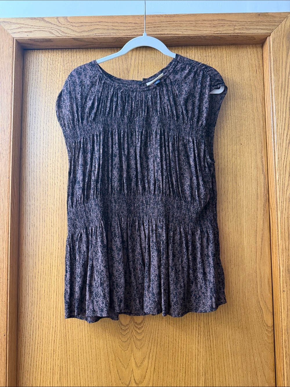 Universal Thread Brown Printed Short Sleeve Smocked Peplum Top